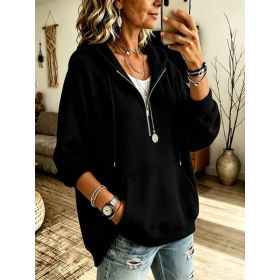 Womens Half-Placket Pullover Corduroy Hoodie (Option: Black-S)