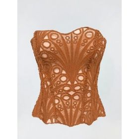 Sexy Hollow Out Corset Top Women Lace Double-layer Streetwear Party Club Corset Clothing (Option: Caramel Color-XS)