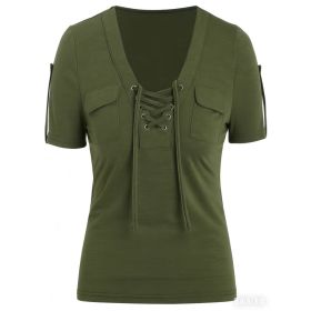 Fashionable Casual Women's Short-sleeve Top (Option: Army Green-S)