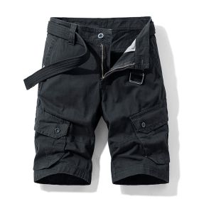 Solid Color Multi-pocket Cargo Shorts Men (Option: Black-33)