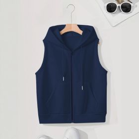 Women's Sleeveless Slim-fit Cardigan Zip Sweater (Option: Dark blue-4XL)