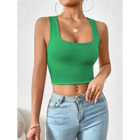 Square Collar Short Slim Vest (Option: Green-XS)
