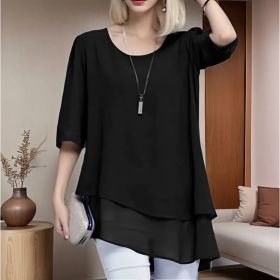 Loose-fitting Versatile Plus-size Womens Crew-neck Top (Option: Black-S)