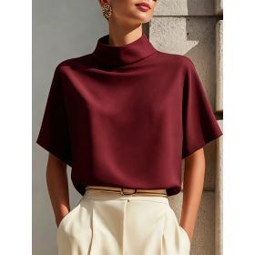 Womens Solid-color Versatile New Chinese-style Mandarin-collar Top (Option: Wine Red-S)
