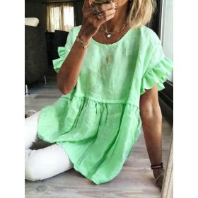 Solid-color Crewneck Short-sleeve Ruched Womens Top (Option: Light Green-S)