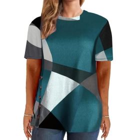 Only Self-pickup Is Supported Self-pick-up Plus Size Women's Casual T-shirts Color Block Short Sleeve Round Neck Slightly Elastic T-shirt (Option: And green-5XL)