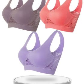 3 Pcs Breathable Solid Eyelet Mesh Hole Vest Sports Bras, Plus Size Non-steel Running Yoga Bras, Women's Lingerie & Underwear (Color: Multicolor, size: XL)