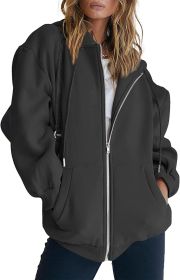 Women's Cute Hoodies Teen Girl Fall Jacket Oversized Sweatshirts Casual Drawstring Clothes Zip Up Y2K Hoodie with Pocket (Color: Black, size: medium)