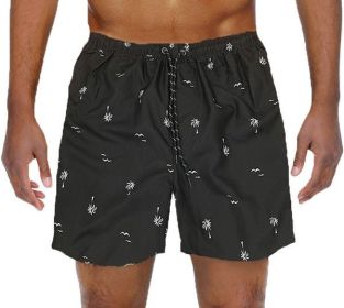Palm Tree Print Swim Trunks Board Shorts (Color: Black, size: M)