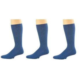 Diabetic Men's Socks Arthritic Cotton Crew Cushioned 3 Pair Pack (Color: Navy)