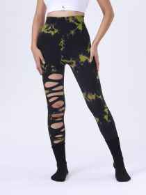 Butt Lifting Yoga Gym Athletic Pants, Hollow Out Tummy Control Sports Leggings Tie Dye Running Pants (Color: Lightgreen, size: M)