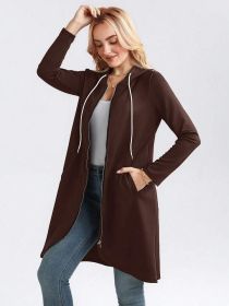 Personality Street Zip Hooded Long Velvet Lining Sweatshirt (Option: Brown-5XL)