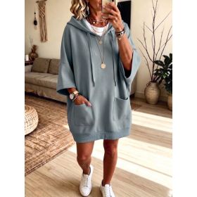 Womens Mid-Length Hoodie Three-Quarter Sleeve Pullover Top (Option: Sea Blue-S)