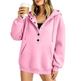 Women's Casual Solid-color Loose-fit Long-sleeve Hooded Sweatshirt With Pockets (Option: Pink-S)