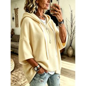 Womens Loose-fitting Hooded Top With Three-quarter Sleeves (Option: Beige-S)