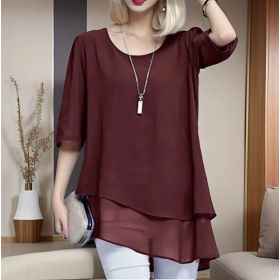Loose-fitting Versatile Plus-size Womens Crew-neck Top (Option: Red-S)