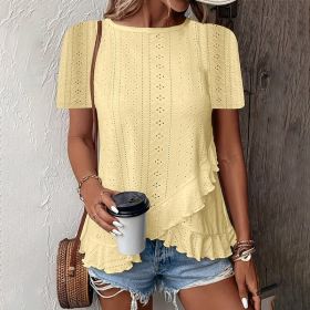 Women's Ruffle Hem Short Sleeve T-Shirt Casual Summer Crew Neck Blouses Top (Option: Yellow-M)
