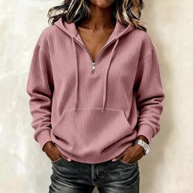 Womens Casual Long-sleeve Hooded Sweatshirt With Pockets And A Zipper (Option: Pink-S)