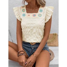 Square-neck Crochet Patchwork Womens Top (Option: Lake Green Lace-S)