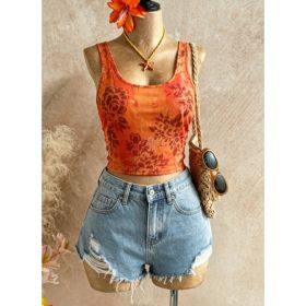 Range Print Crop Top (Option: Orange-XXL)