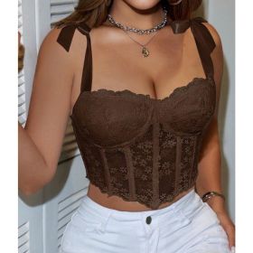 Women's Lace Up Corset Top Sleeveless Tie Shoulder V Neck Fitted Crop Cami Tops (Option: M)