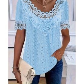 Women's Lace-Patchwork Crew-Neck Short-Sleeve T-Shirt (Option: 07312color-S)