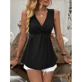 Sleeveless V-neck Design With A Twisted Ruched Waist-cinching Detail On The Back (Option: Black-S)