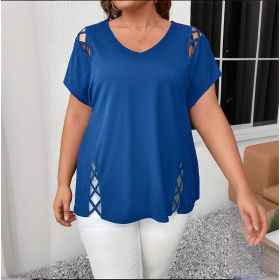Women's Plus Size Criss Cross Short Sleeve V Neck T-Shirt Tops (Option: Light blue-1XL)