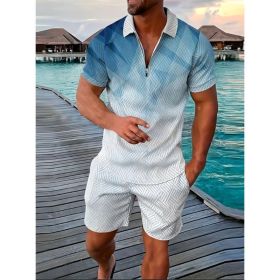 Polo Shirt Sports Short Sleeve Shorts Suit For Men (Option: Blue and white-S)