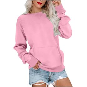 Women's Pin Solid Color Round Neck Loose Long-sleeved Sweater (Option: Pink-S)