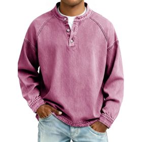 Men's Solid-Colored Casual Top Vintage Long-Sleeve Shirt (Option: Pink-S)