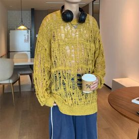 Early Spring Design Hollow Loose Thin Sweater (Option: Yellow-M)