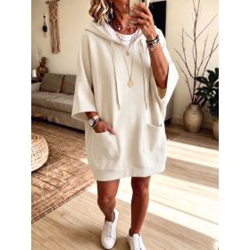 Womens Mid-Length Hoodie Three-Quarter Sleeve Pullover Top (Option: White-S)
