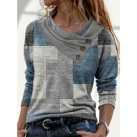 Spring-autumn New Checked Long-sleeved Top Casual Button-down T-shirt (Option: M)