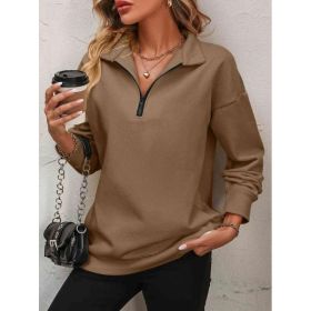 Women's Fashion Half Long-sleeve Zipper Sweatshirt Fashion Pullover (Option: Brown-XL)