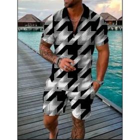 Polo Shirt Sports Short Sleeve Shorts Suit For Men (Option: Black and white-S)