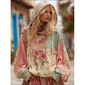 Vintage Hooded Jacket Versatile Lace-up Printed Sweatshirt (Option: Style2-L)