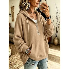 Womens Half-Placket Pullover Corduroy Hoodie (Option: Khaki-S)