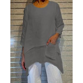 2026 Cross-border Summer New Women's Plus Size Elegant Series Loose Garden Collar Long-sleeved Top T-shirt (Option: Gray-5XL)