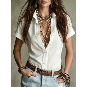 2026 Slim Fit Short Sleeved Collared White Shirt (Option: White-S)