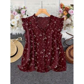Loose-fitting Casual Vest With Short Sleeves (Option: Burgundy Red Design-0XL)