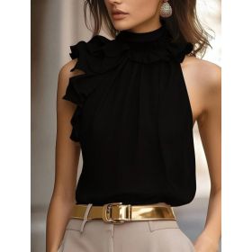 Niche Neck-hanging Sleeveless Tank Top Shirt (Option: Black-S)
