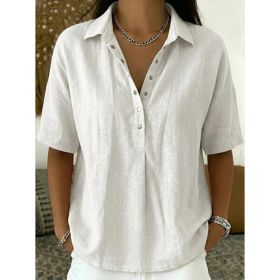 Single-breasted Lapel Shirt E-commerce Bestseller Womens Solid-color Casual Wear (Option: White-S)