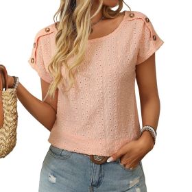 Womens Crew-neck Hollow-out Short-sleeve T-shirt (Option: Orange-S)