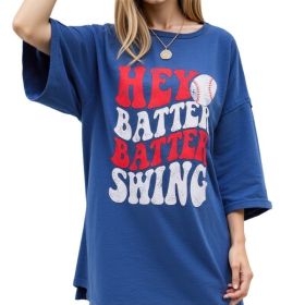 Baseball Mom Shirt Womens Baseball Shirts Oversized Hey Batter Batter Swing Graphic Ballpark Gift Short Sleeve Tops Casual Outfits Jeans Elegant (Option: M-Bule)