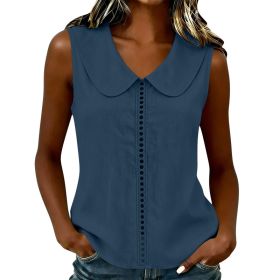Loose-fit Vest With A Turn-down Collar Lace-panel Design And A Casual Sleeveless Style (Option: Navy Blue-S)