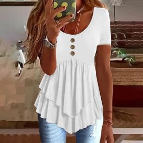 Women's Solid Color Button Front Tunic Top Casual Loose Fit Crew Neck Summer Blouse T-Shirt (Option: White-XL)