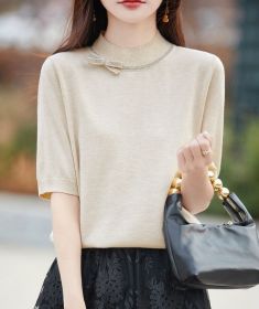 Half-high Collar Women's Versatile Thin Knit Top (Option: Camel color-S)