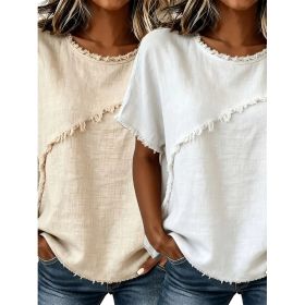 Women's Round-Neck Casual Loose Short-Sleeve Top (Option: White Apricot-S)