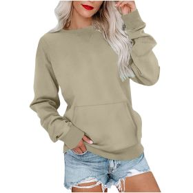 Women's Pin Solid Color Round Neck Loose Long-sleeved Sweater (Option: Champagne-M)